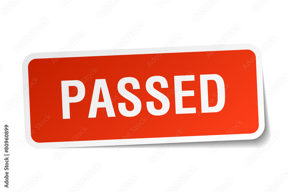 passed red square sticker isolated on white passed red square sticker isolated on white