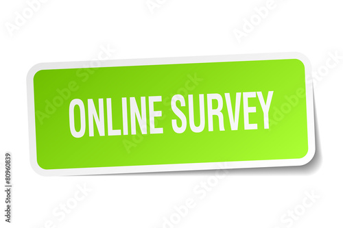 online survey green square sticker on white background