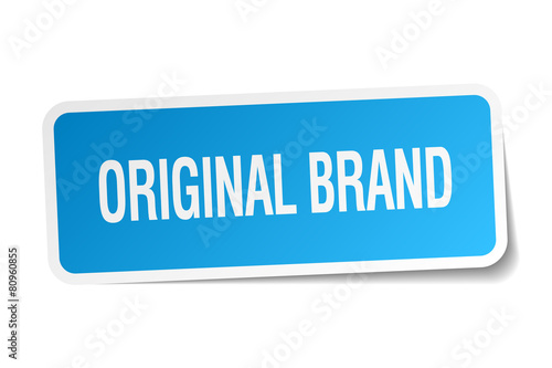 original brand blue square sticker isolated on white