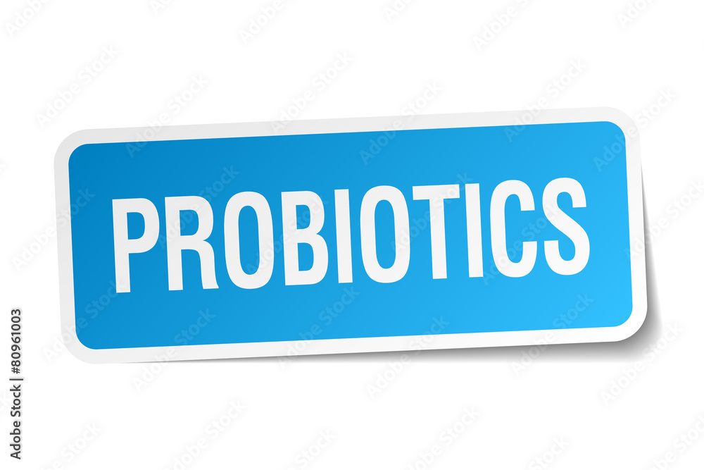 probiotics blue square sticker isolated on white probiotics blue square sticker isolated on white