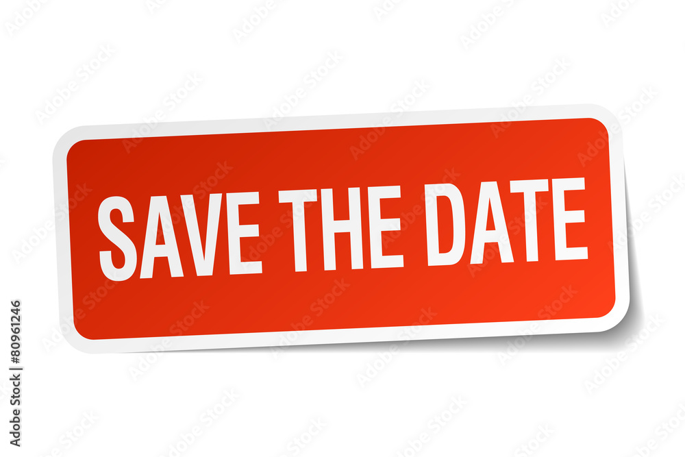 save the date red square sticker isolated on white save the date red square sticker isolated on white