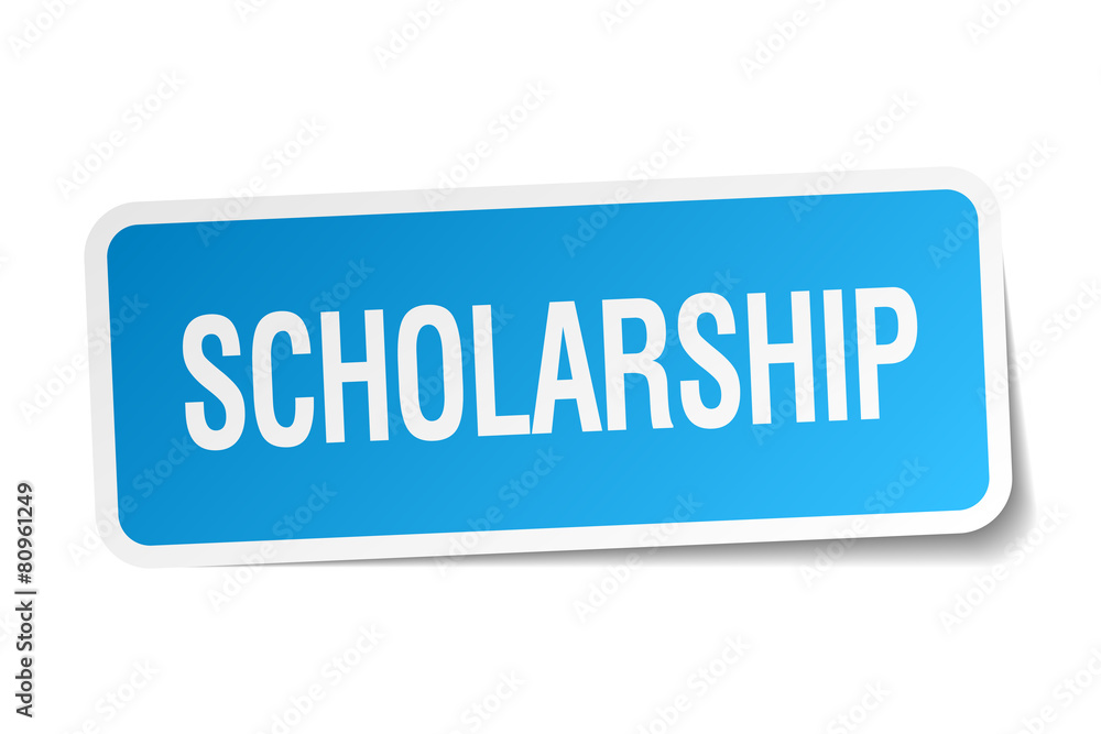 scholarship blue square sticker isolated on white scholarship blue square sticker isolated on white