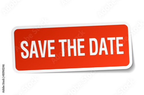 save the date red square sticker isolated on white
