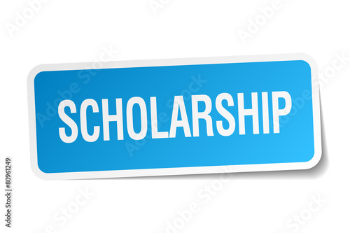 scholarship blue square sticker isolated on white