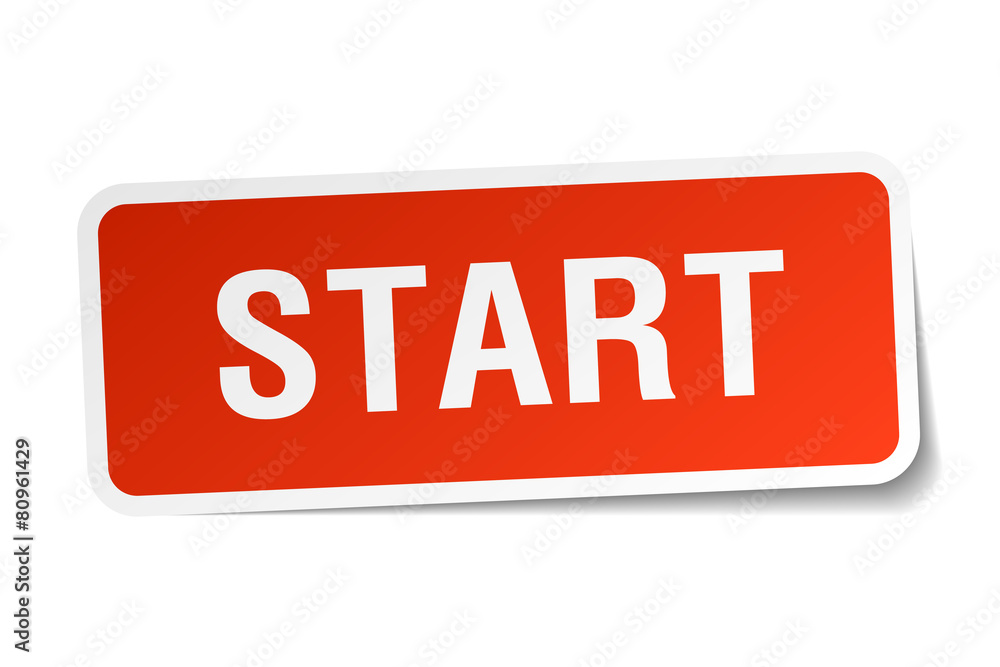start red square sticker isolated on white start red square sticker isolated on white