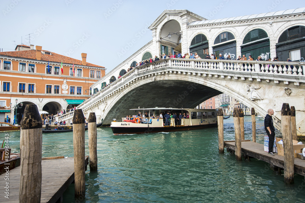 berth and view to birdge in Venice in Italy