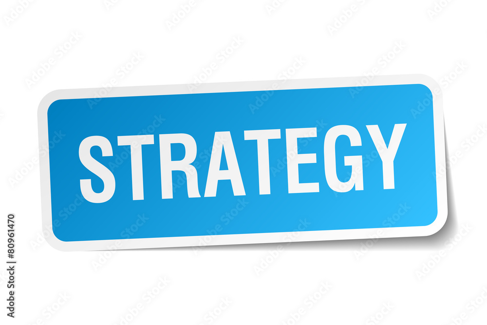strategy blue square sticker isolated on white strategy blue square sticker isolated on white