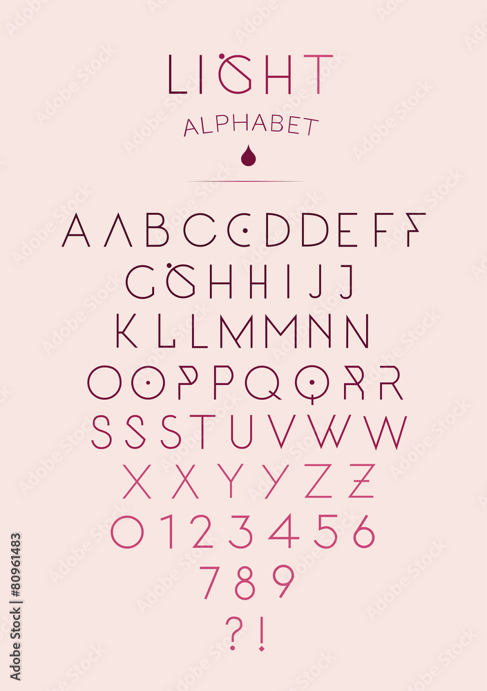 Fashionable hipster light alphabet. Vector illustration.