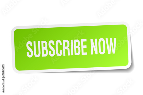 subscribe now green square sticker on white background