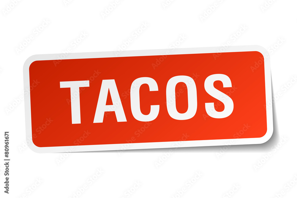tacos red square sticker isolated on white tacos red square sticker isolated on white