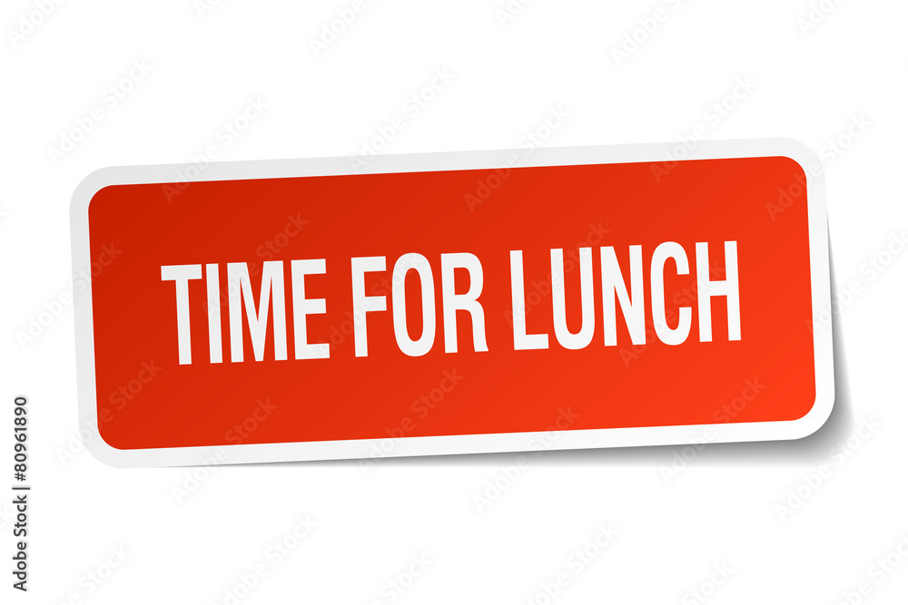 time for lunch red square sticker isolated on white time for lunch red square sticker isolated on white