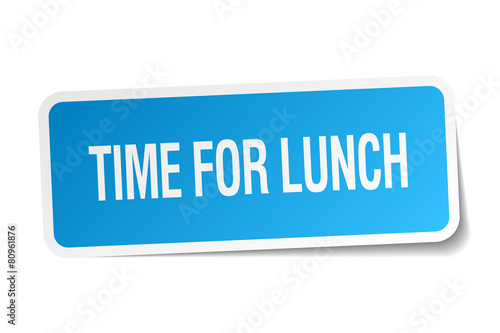 time for lunch blue square sticker isolated on white