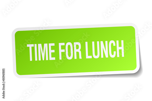 time for lunch green square sticker on white background