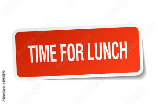 time for lunch red square sticker isolated on white