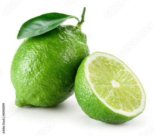 Lime. Whole and a half isolated on white