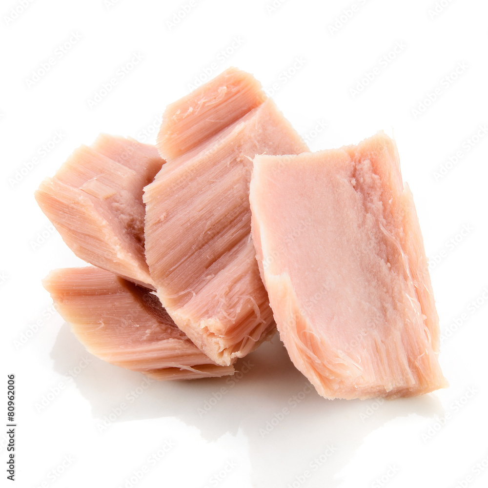 Tuna. Canned fish isolated on white