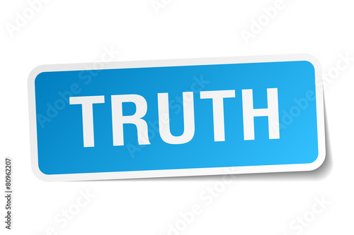 truth blue square sticker isolated on white