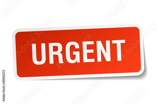 urgent red square sticker isolated on white