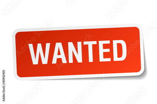 wanted red square sticker isolated on white