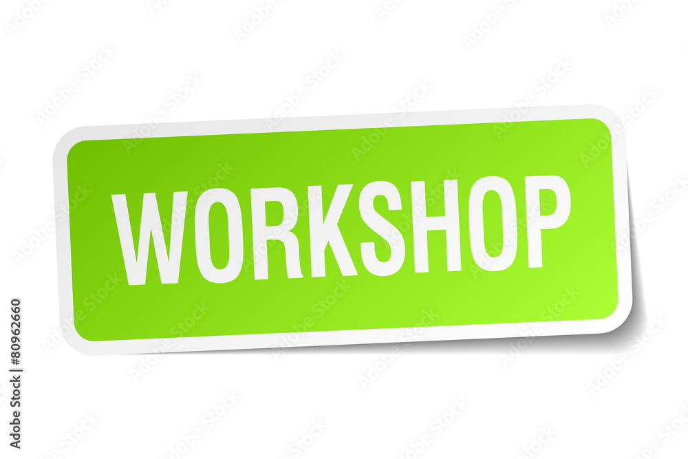 workshop green square sticker on white background workshop green square sticker on white background