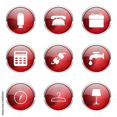 House Equipments Red Vector Button Icon Design Set