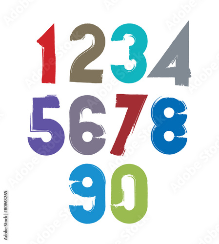 Calligraphic brush numbers, hand-painted bright vector numeratio