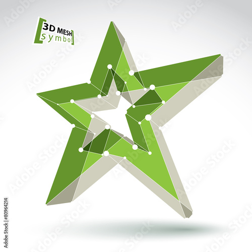 3d mesh green star sign isolated on white background, colorful e