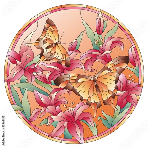 Vitrazh butterflies with flowers