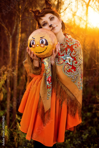 Fashionable girl, Russian fairy tale, Kolobok, Halloween photo