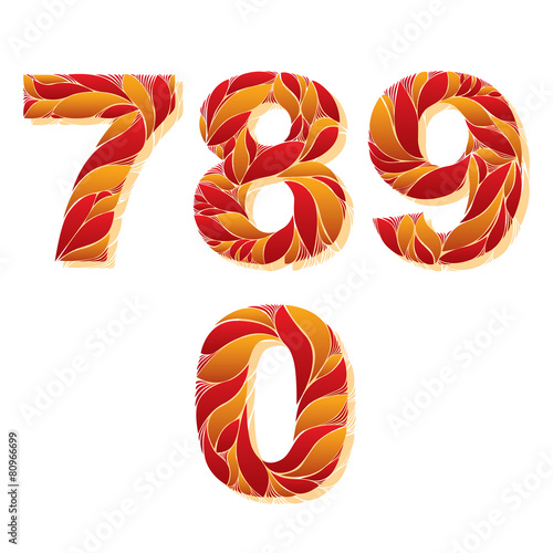 Decorative numerals with natural pattern. Flowery digits, callig