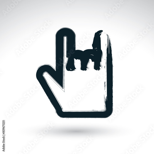 Brush drawing love rock simple vector icon, hand-painted rocker