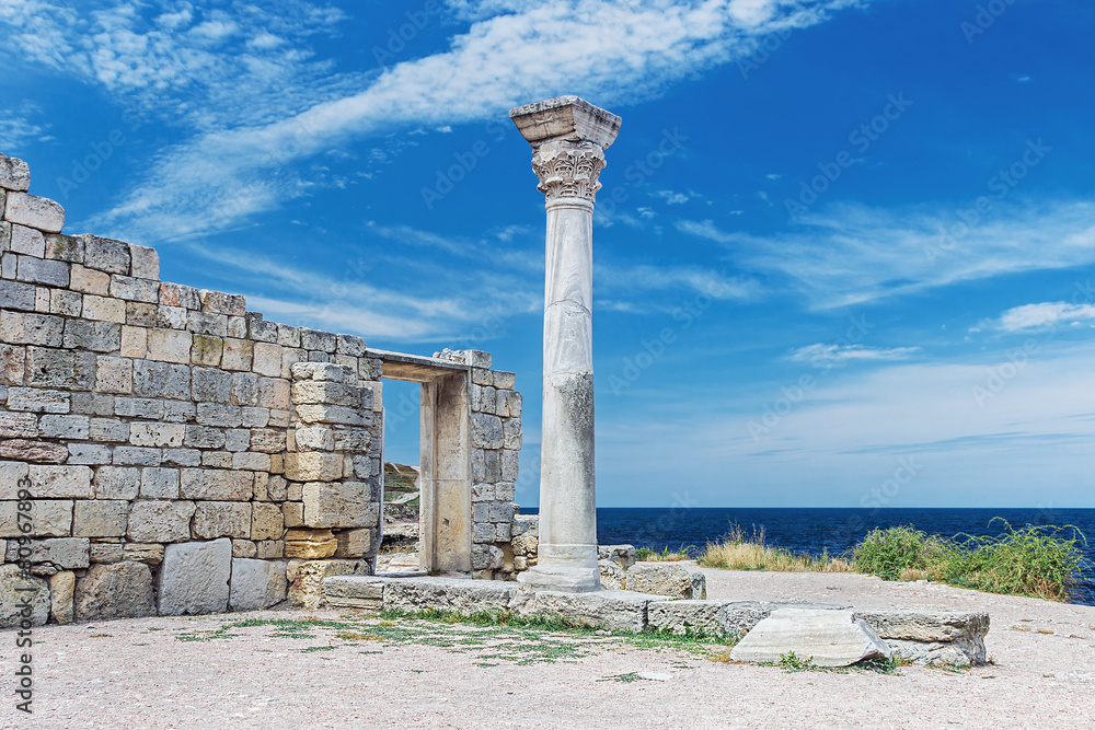Ancient Greek basilica and marble columns in Chersonesus Taurica
