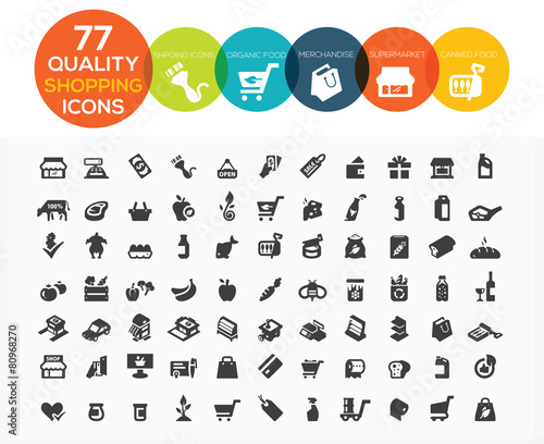 set of 77 high quality supermarket, shopping and online shopping