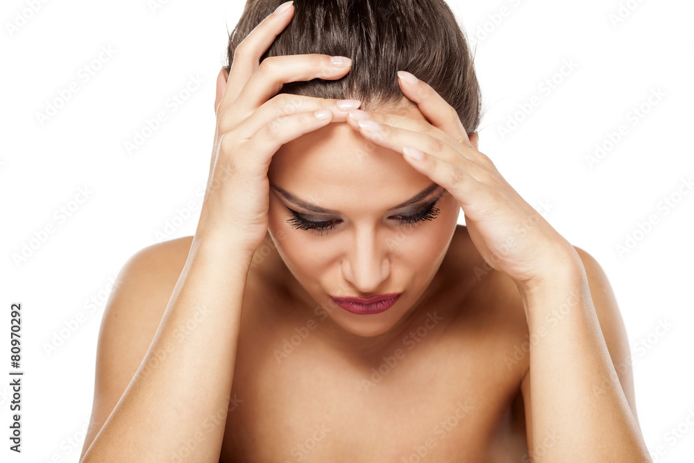 tired and depressed woman has a bad headache tired and depressed woman has a bad headache
