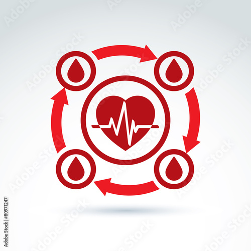 Vector illustration of a red heart symbol with an ecg placed in