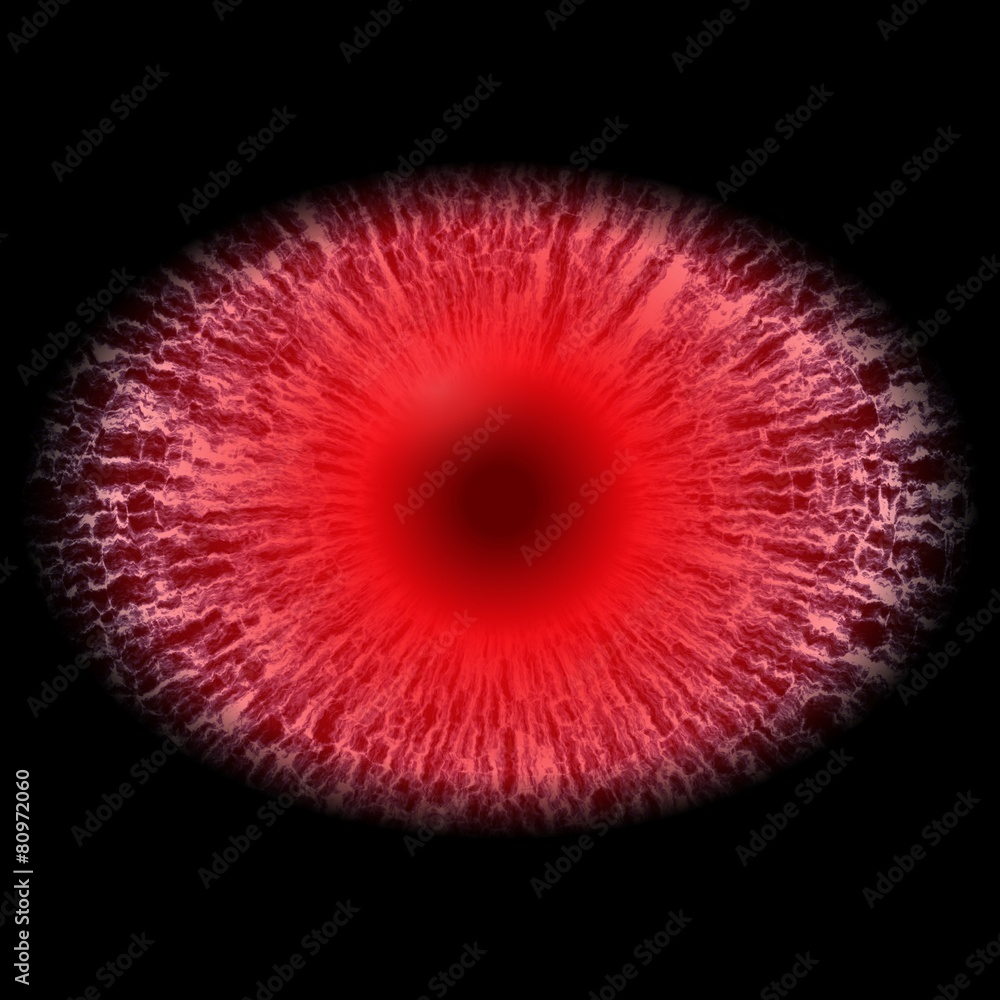 Fototapeta premium Isolated red purple eye. Monster eye with striped iris