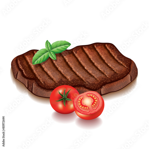 Grilled meat with greens isolated on white vector