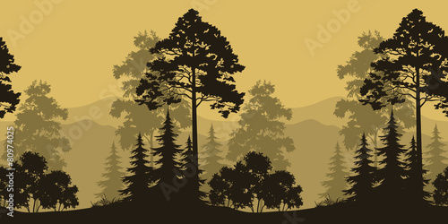 Seamless Landscape, Trees and Mountain Silhouettes