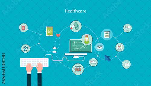 Set of flat design vector illustration concepts for health care
