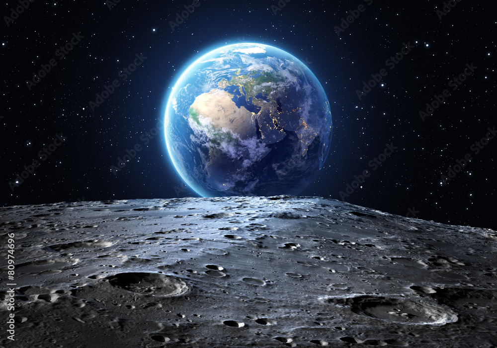 Fototapeta premium niebieska ziemia widziana z powierzchni księżyca