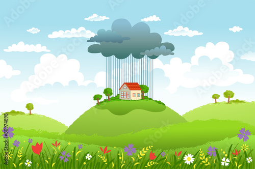 Rain over one house