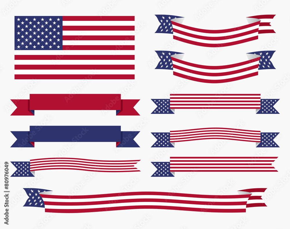 Vetor de Red white blue american flag, ribbon and banner do Stock