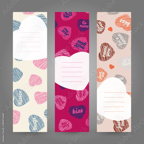 Set of Valentine's Day vertical banners. Hearts ornament. Vector