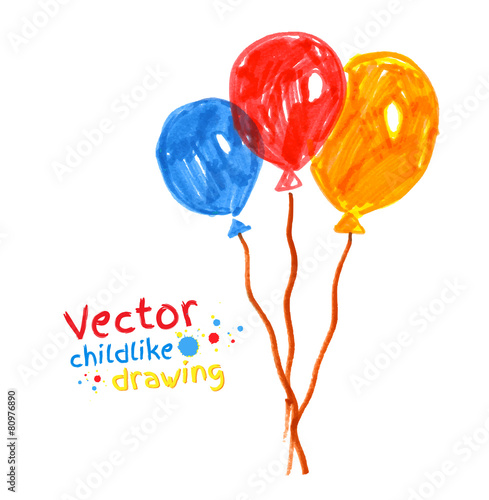 Felt pen childlike drawing of balloons.