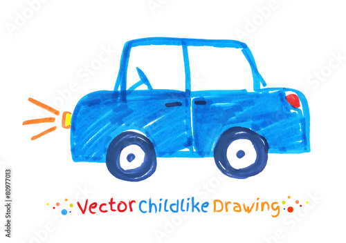 Felt pen childlike drawing of vehicle.