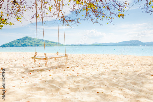 Swing hanging under the tree in front of the beach © normalfx