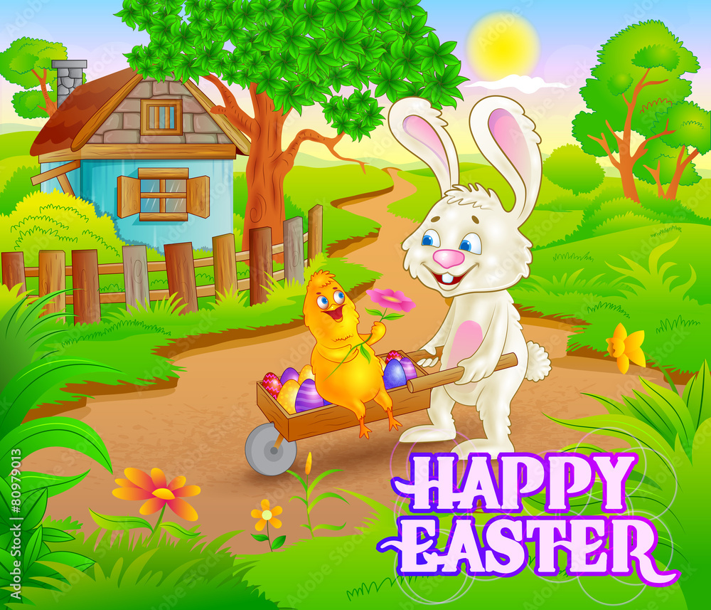 Naklejka premium Happy Easter holiday celebration
