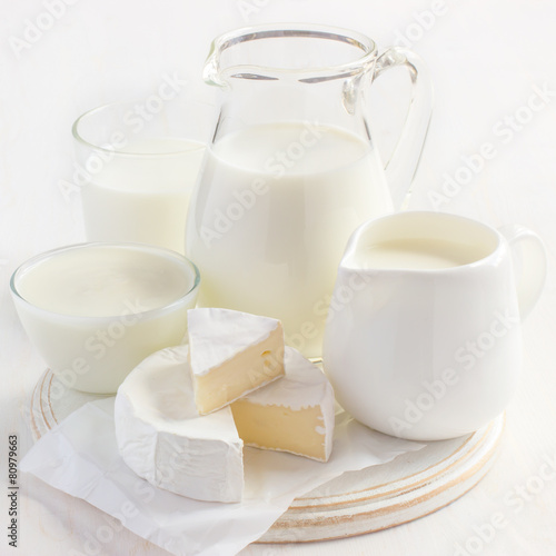 Various dairy products  on white background