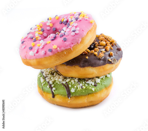 various glazed donuts isolate on white background.