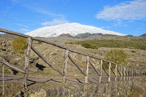 Fence And Snowy Etna in National Park, Sicily
